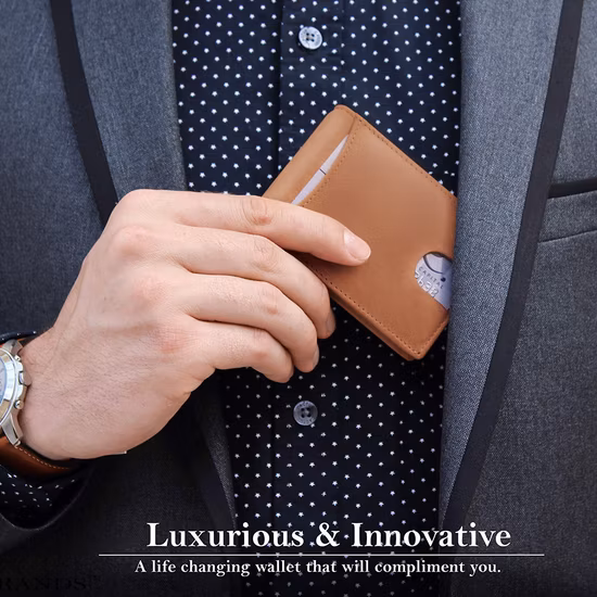 Whole Sale Stamp Logo Metal Logo Printing Genuine Leather Wallet for Men