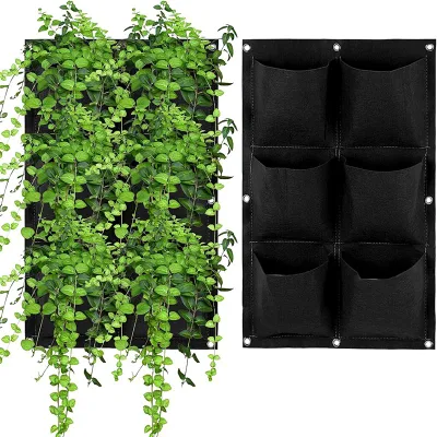 Bolsa de cultivo de jardín de montaje en pared para maceta colgante vertical de 6 bolsillos