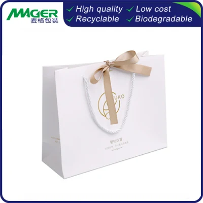 Bolsa de transporte de embalaje reciclado de pizarra blanca con asas para bolsa de papel de regalo