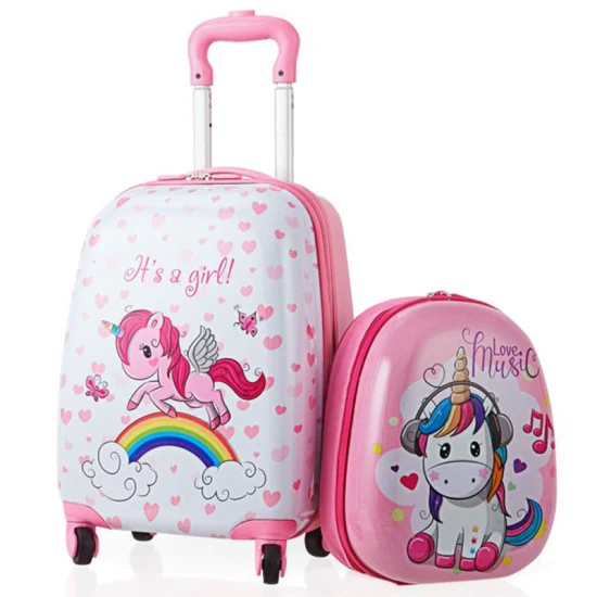 2022 Custom Cute Kids Kid's ABS Bolsas de equipaje Maletas con ruedas para niñas Escuela Lazy Trolley Bolsa de equipaje de viaje